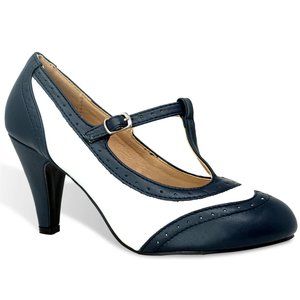 Chase + Chloe Navy and White Heels